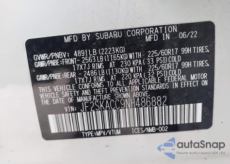 2022 Subaru Forester from USA, damaged, VIN JF2SKACC9NH486882